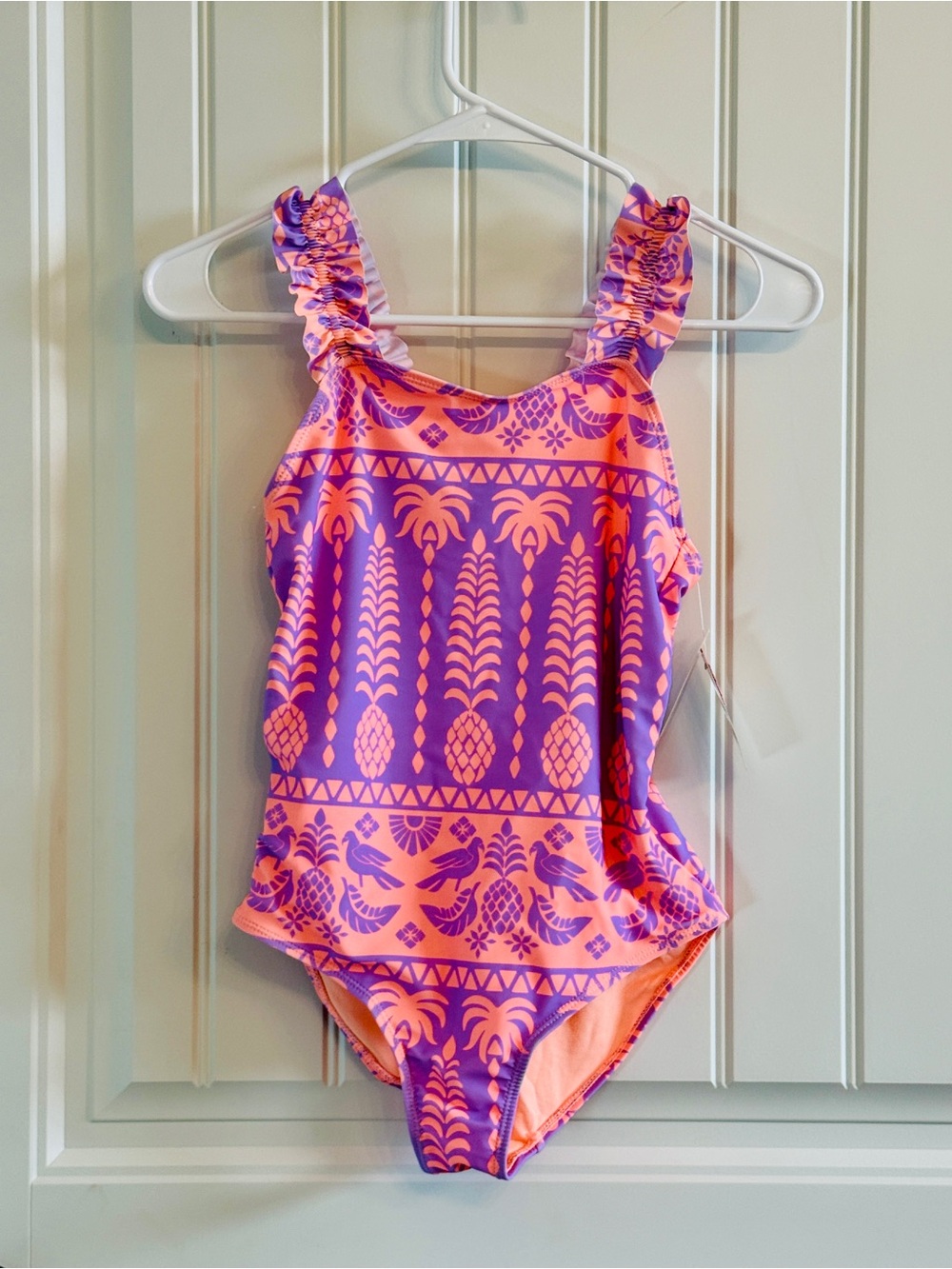 NEW Girls' Pink & Purple Pineapple Print One-Piece Swimsuit size 12